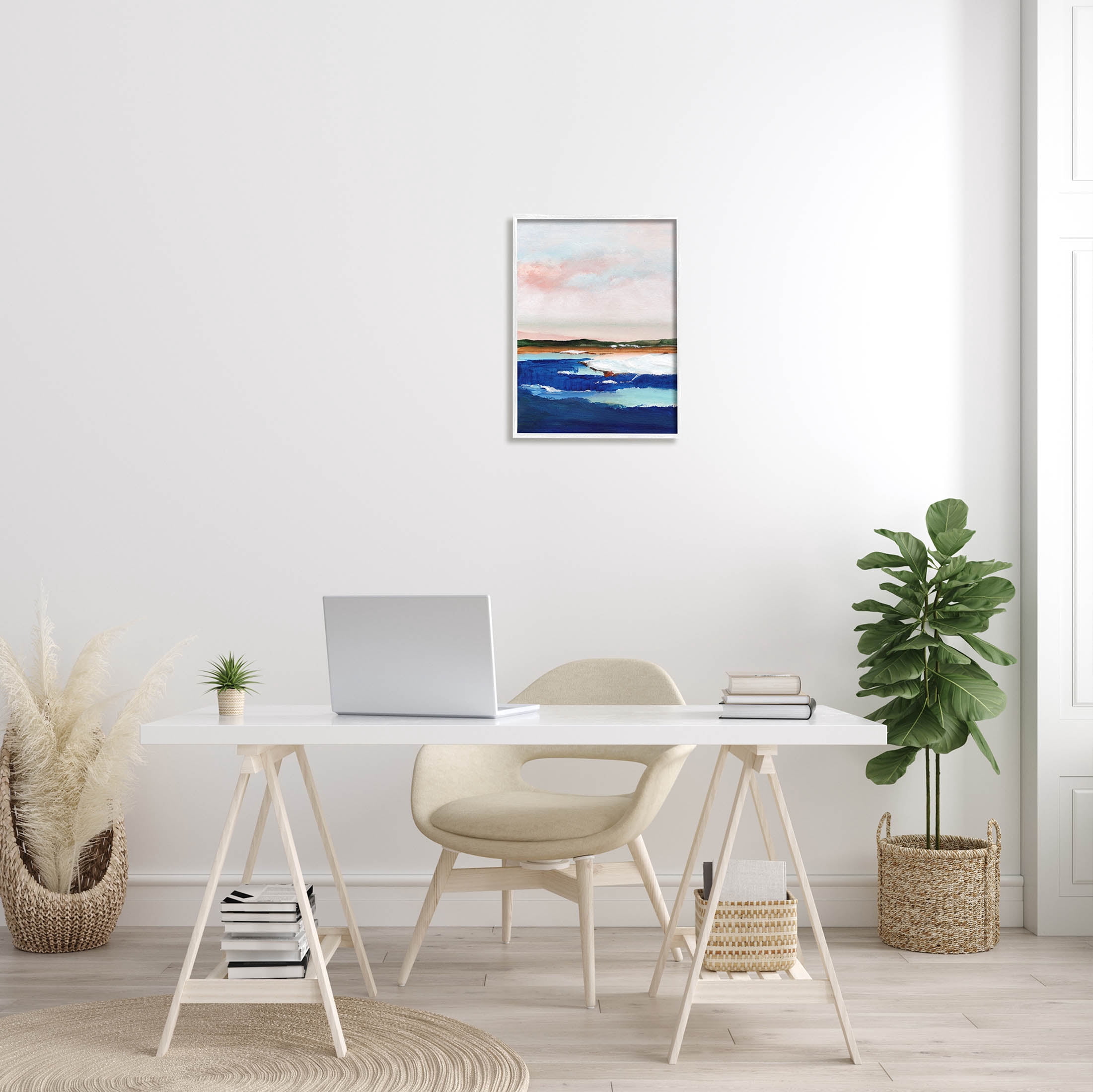 Stupell Industries Distant Land Ocean Waves Painting Painting White Framed Art Print Wall Art, Design by Nikita Jariwala