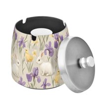 Yayeee Ashtray with Lid for Cigarette Smokeless Stainless Steel Home Ash Holder, Purple Floral Rabbit