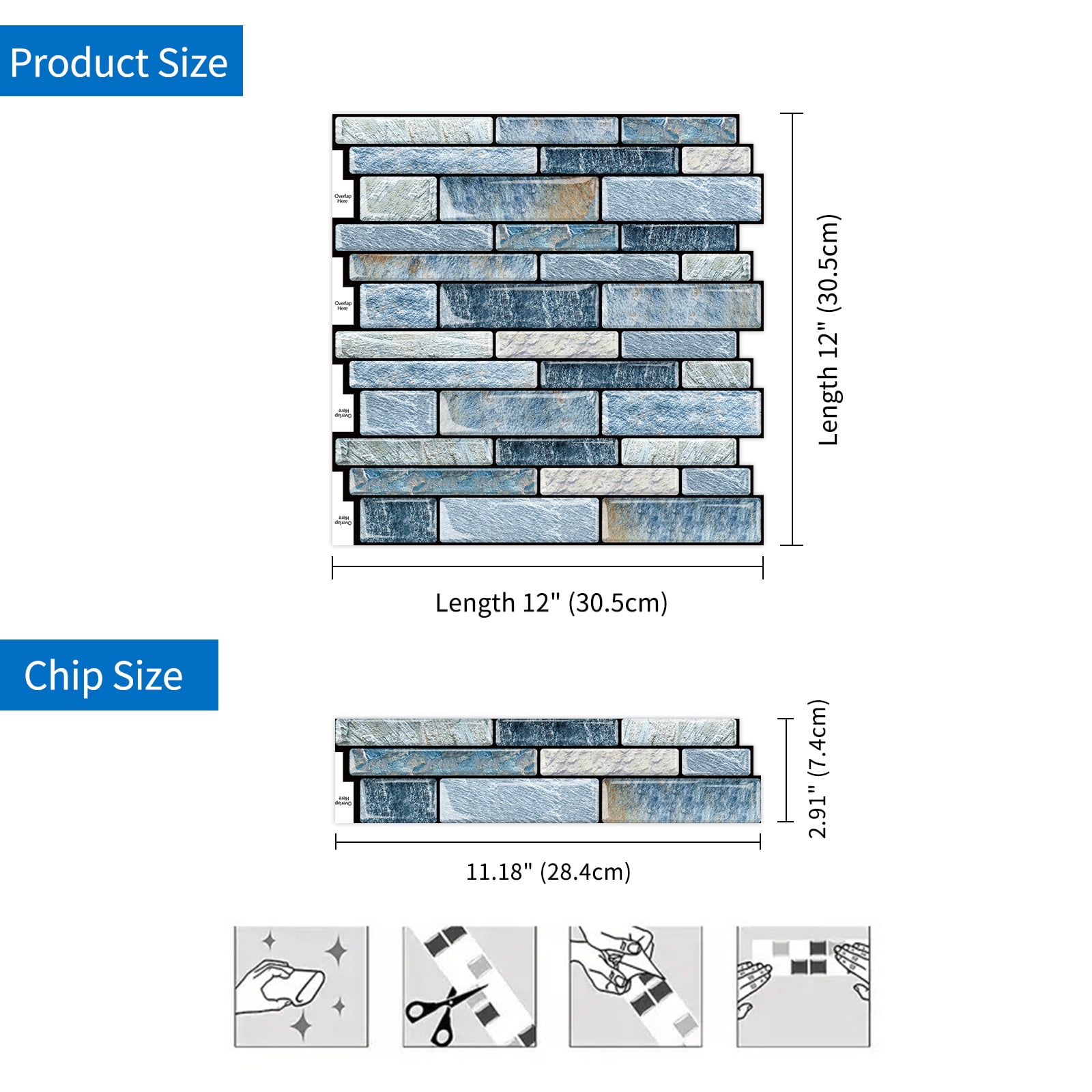 DEWOO 10-Sheet Peel and Stick Kitchen Backsplash Tiles, 12"x12" Self-Adhesive Marble Blue Wall Tiles for Kitchen and Bathroom(Blue Marble)