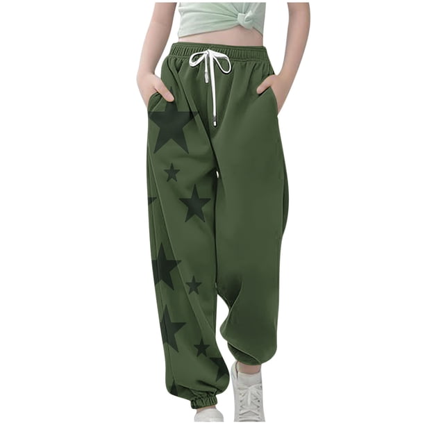 Odeerbi 3-14 Años Niños Niñas Pantalones de Sudador Estrella Impresión Entrenamiento Atlético Deportes Jogger Pantalones Cintura Elástica Cordón Joggers Con Bolsillo