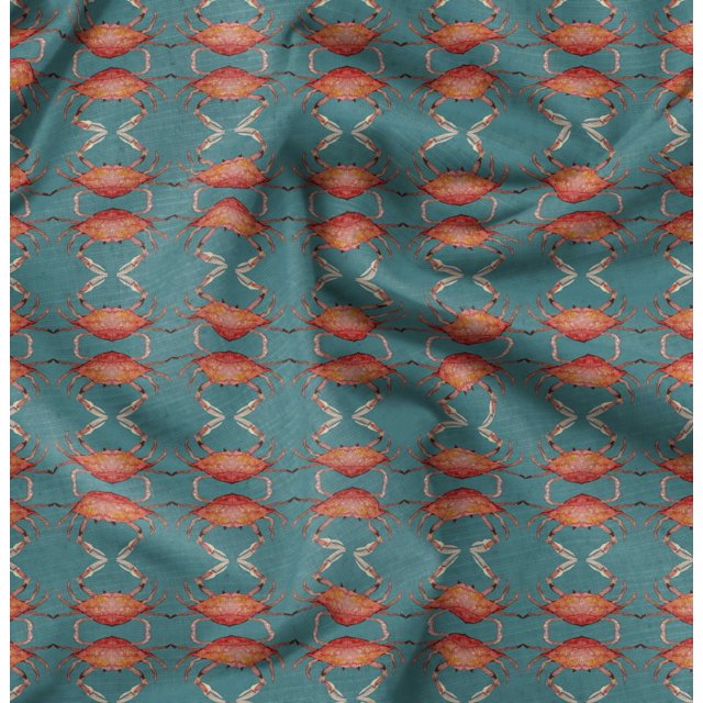 Soimoi Green Modal Satin Fabric Crabs Ocean Decor Fabric Printed Yard 42 Inch Wide