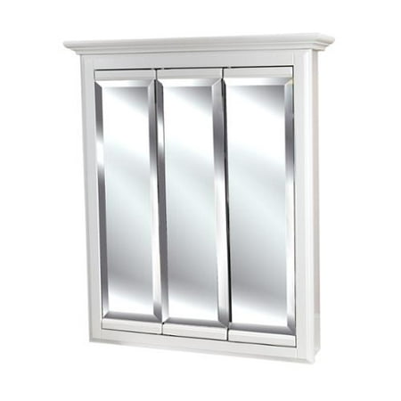 tri-view 24 x 30-inch 3-door white linen medicine cabinet