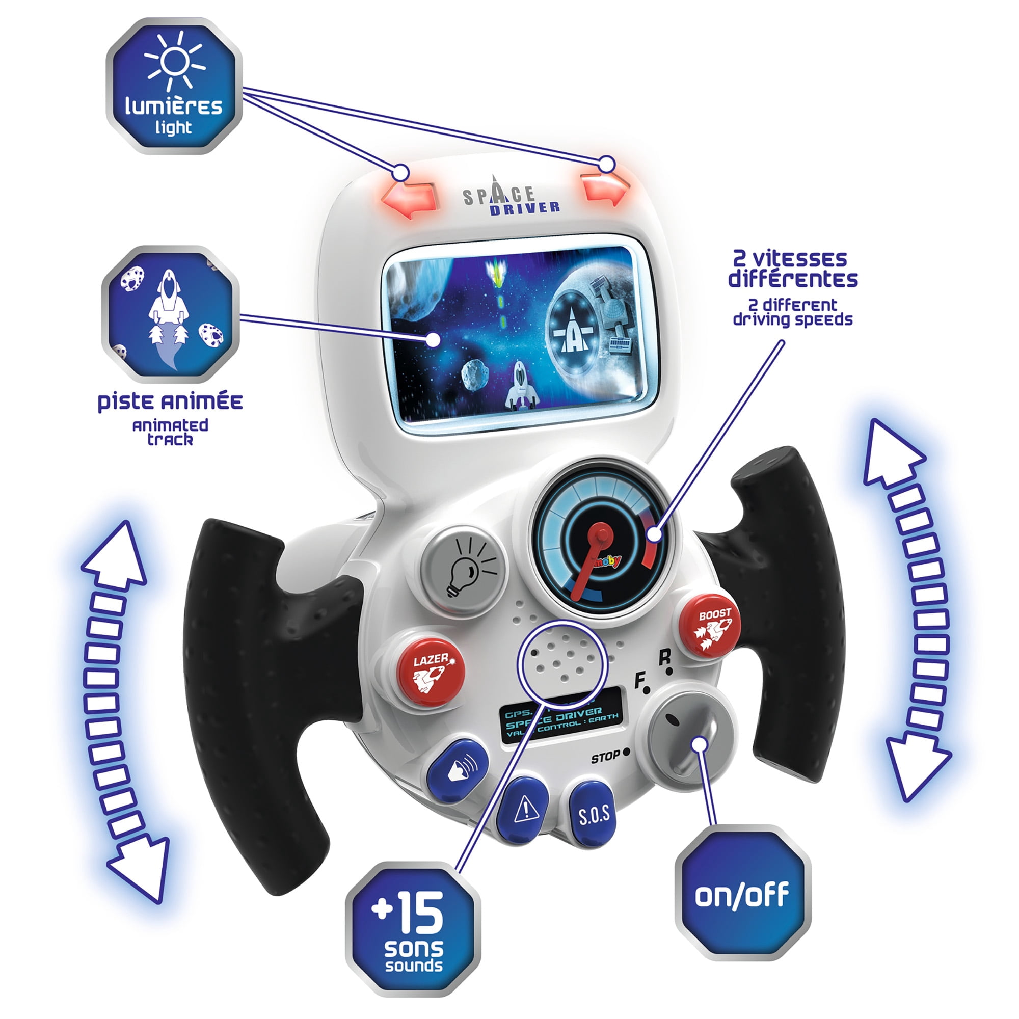 Smoby Space Drive- Children's Space Ship Simulator in Black W/ Electronic Steering Wheel & Backlit Screen, Ages 3+