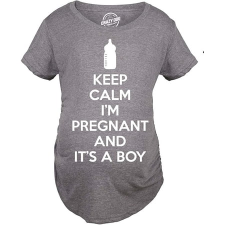 

Maternity Keep Calm Im Pregnant and Its a Boy Shirt Funny Pregnancy Announcement Dark Heather Grey Small