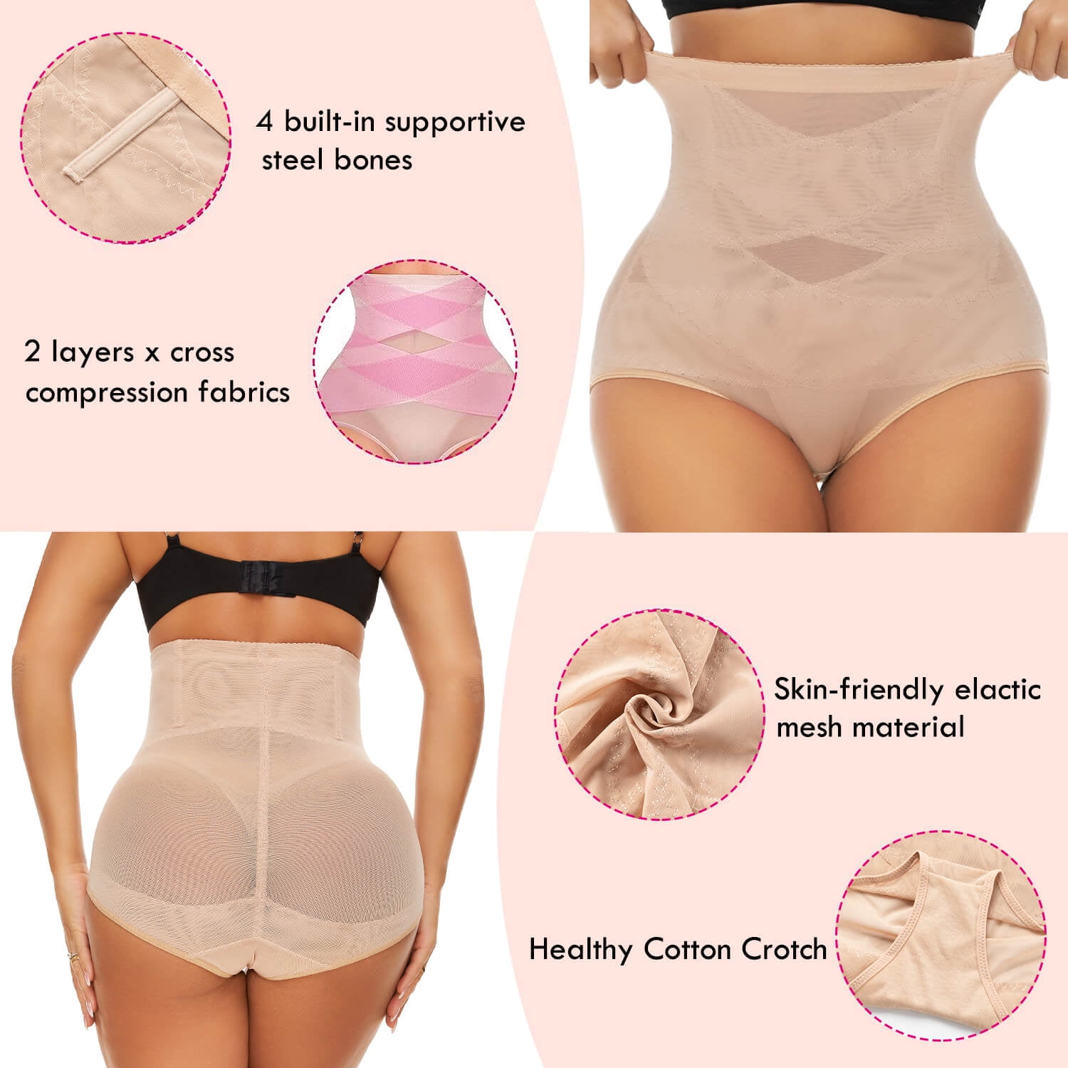 DACHAO 2 piecesWomen's High Waist Body Shaper Panties Ice Silk