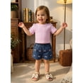 thumbnail image 4 of BemeyourBBs Toddler Baby Girl Summer Clothes 2 Piece Denim Outfits Short Sleeve T Shirt Tops and Bow Cherry Embroidery Jeans Shorts Set Toddler Girls Spring Summer Outfit, 4 of 9