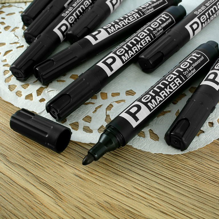 Pen-Style Permanent Marker, Fine Bullet Tip, Black, Dozen - BOSS