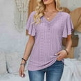 thumbnail image 2 of Besolor Summer Tops for Women V Neck Lace Short Sleeve Eyelet Tunic Shirts Casual Solid Color Going out Dressy Blouse, 2 of 5