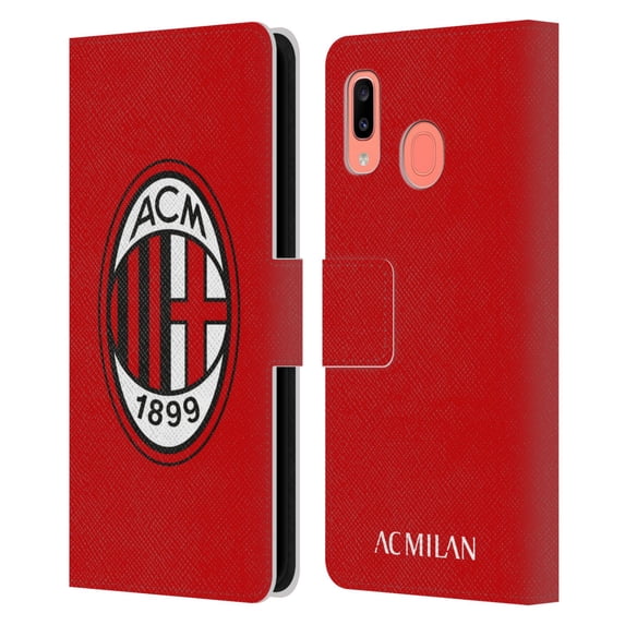 Head Case Designs Officially Licensed AC Milan Crest Full Colour Red Leather Book Wallet Case Cover Compatible With Samsung Samsung Galaxy A20 / A30 2019