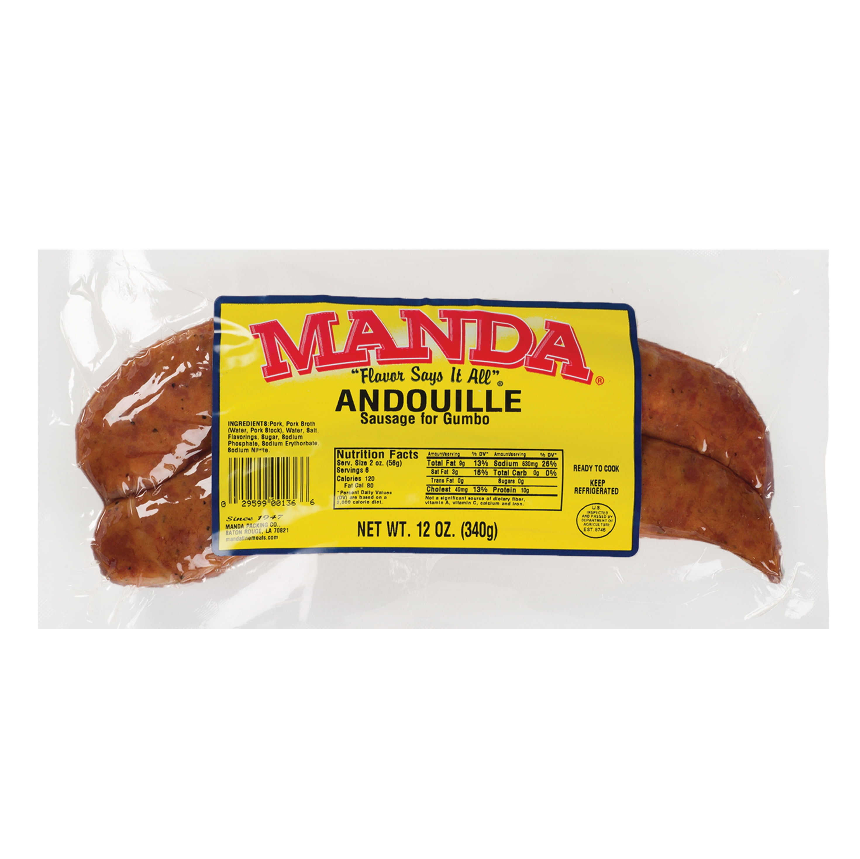 Manda Smoked Andouille Sausage Links, 12 Oz.