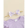 thumbnail image 6 of Musuos Baby Girls 3Pcs Summer Outfit 3 6 9 12 18Months Fly Sleeve Crew Neck Romper + Bow Front Shorts + Headband Set Cute Clothes, 6 of 10