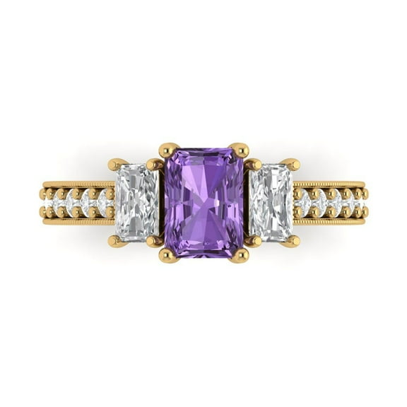 1.88 ct Emerald Cut Simulated Alexandrite Three-Stone Engagement Ring for Women in 14K Yellow Gold