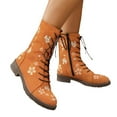 thumbnail image 2 of XIMIN Women's Combat Boots Elegant Mid Calf Boots Vintage Flower Design Lace Up Leather Chunky Block Mid Heels High Flat Boots Wide Calf Round Toe Boots, 2 of 4