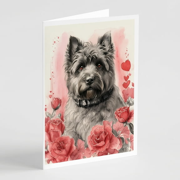 Bouvier des Flandres Valentine Roses Greeting Cards Pack of 8 7 in x 5 in