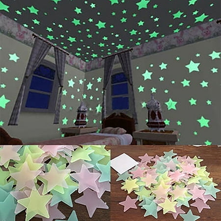 ZeAofa 100/40Pcs 3D Glow in the Dark Stars Ceiling Wall Stickers Cute Living Home (Best Glow In The Dark Stars)