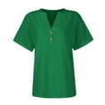 thumbnail image 4 of Fesfesfes Women's Casual T-shirt with Buttons Eyelet V-Neck Short Roll-Up Sleeves Tops Fashion Breathable Solid Color T-shirt Blouses (Green,3XL), 4 of 5