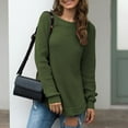 thumbnail image 6 of VISALY Pullover Crewneck Sweatshirt Cotton Sweaters Sweaters Casual Loose Fit Long Sleeve Solid Color Side Slit Knit Sweater Pullover Crochet Sweaters Sweaters Trendy Fashion Sweatshirt Green M, 6 of 7