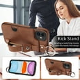 thumbnail image 5 of for iPhone 11 Wallet Case with Card Holder, Hand Wrist Strap Loop Holder Kickstand, Finger Grip Ring Buckle PU Leather Double Buttons Shockproof Cover for iPhone 11, Brown, 5 of 10