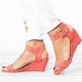 thumbnail image 4 of Womens Solid Color Round Toe Wedge Heel Buckle Suede Low Top Sandals Shoes, 4 of 9