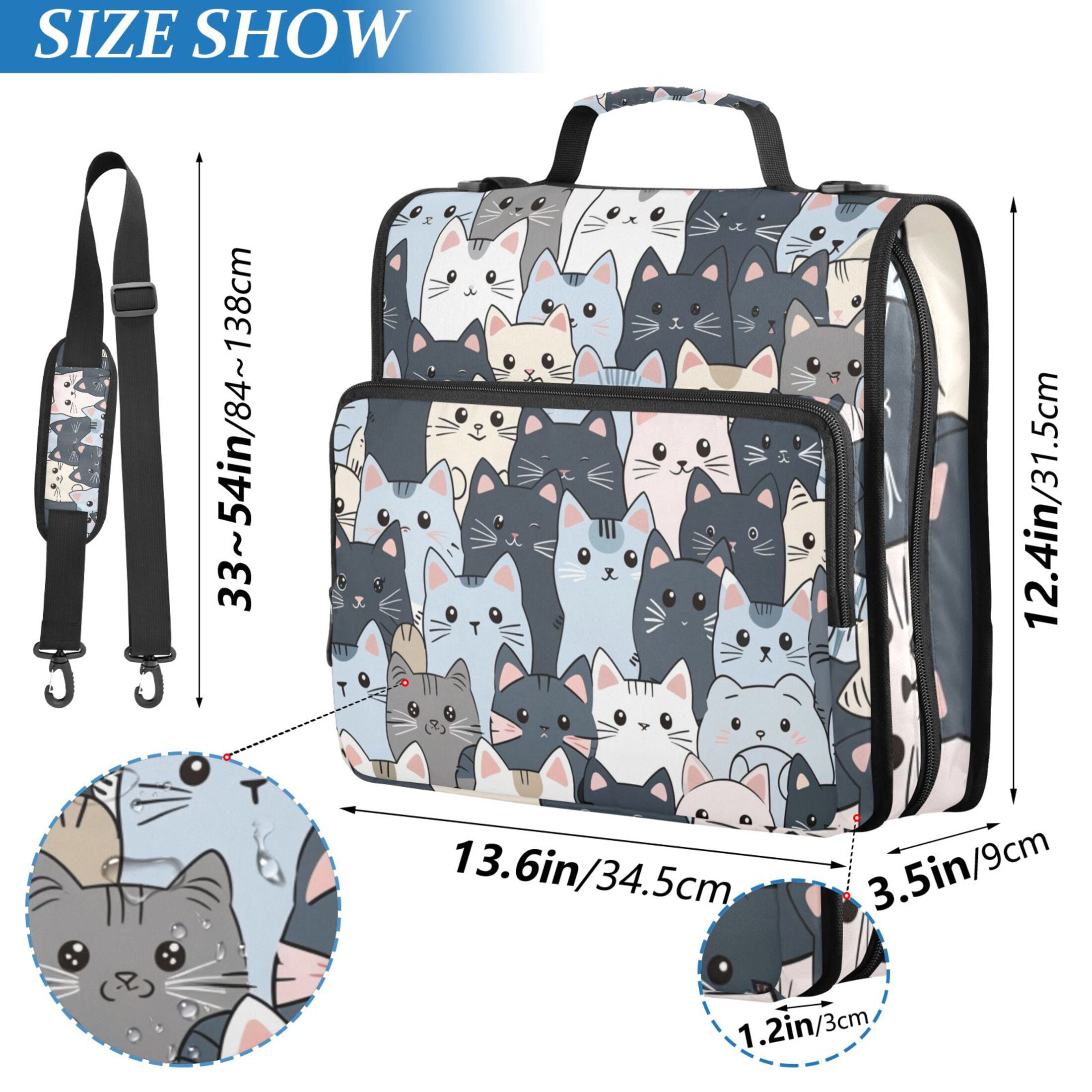 ALAZA Zipper Binder Cute Doodle Cats 3 Ring Trapper Keeper File Folder Organizer Bag