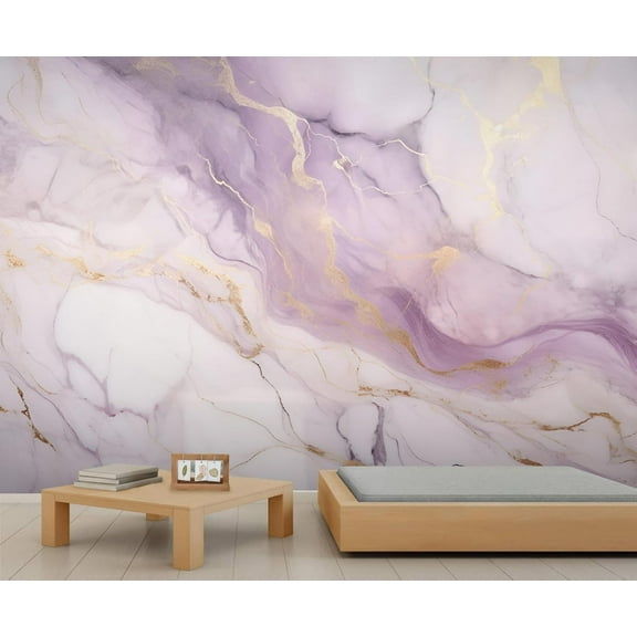 Modern Purple Marble Texture Wall Mural, Abstract Gold Foil Art Photo Large Removable Wallpaper Mural Wall Decor For Bedroom Office Living Room Kids Room 55"W x 28"H (Not Peel and Stick)