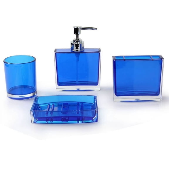 Firefly Hope 4 Pack Bathroom Accessories Set, Modern Soap Dispenser & Toothbrush Holder for Counter Sink Decor, Blue