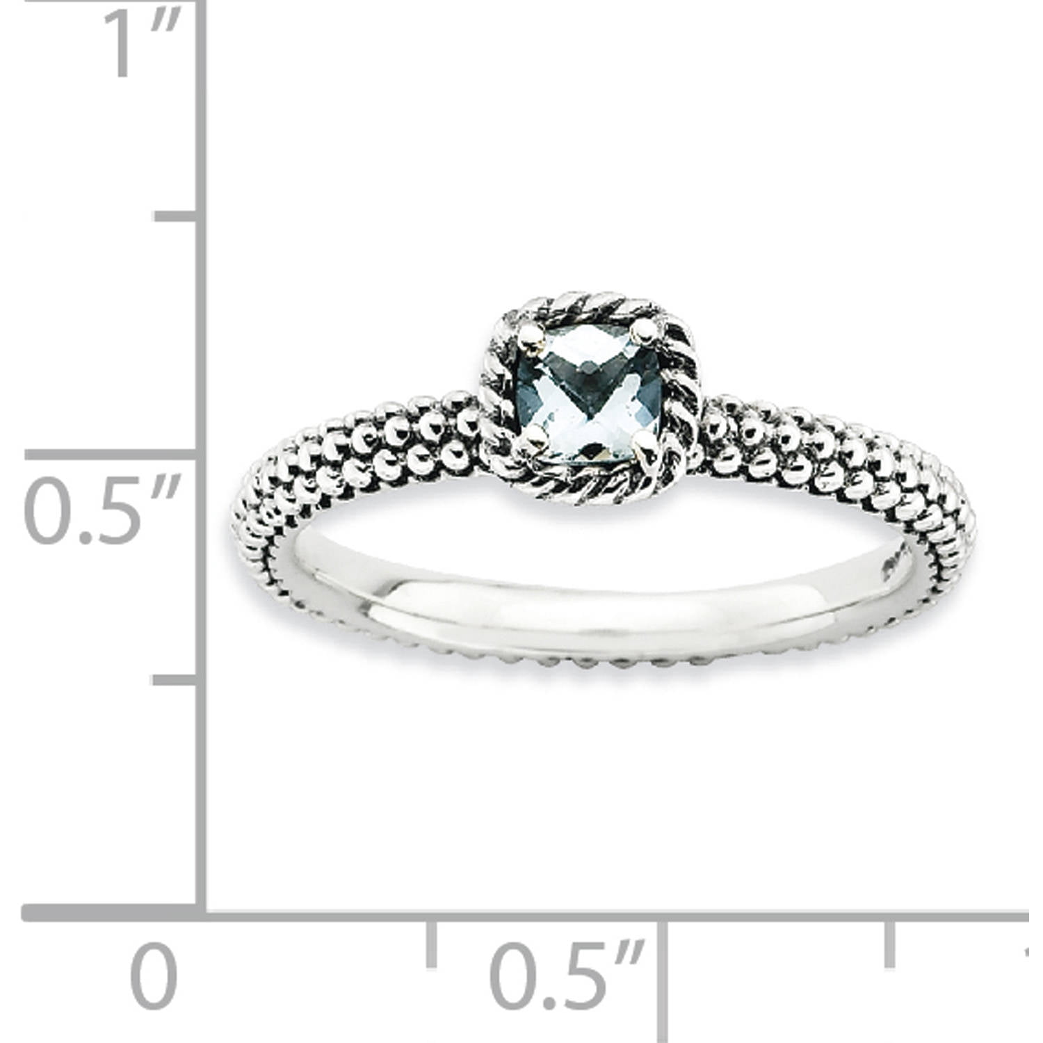 Checker-Cut Aquamarine Sterling Silver Antiqued Ring