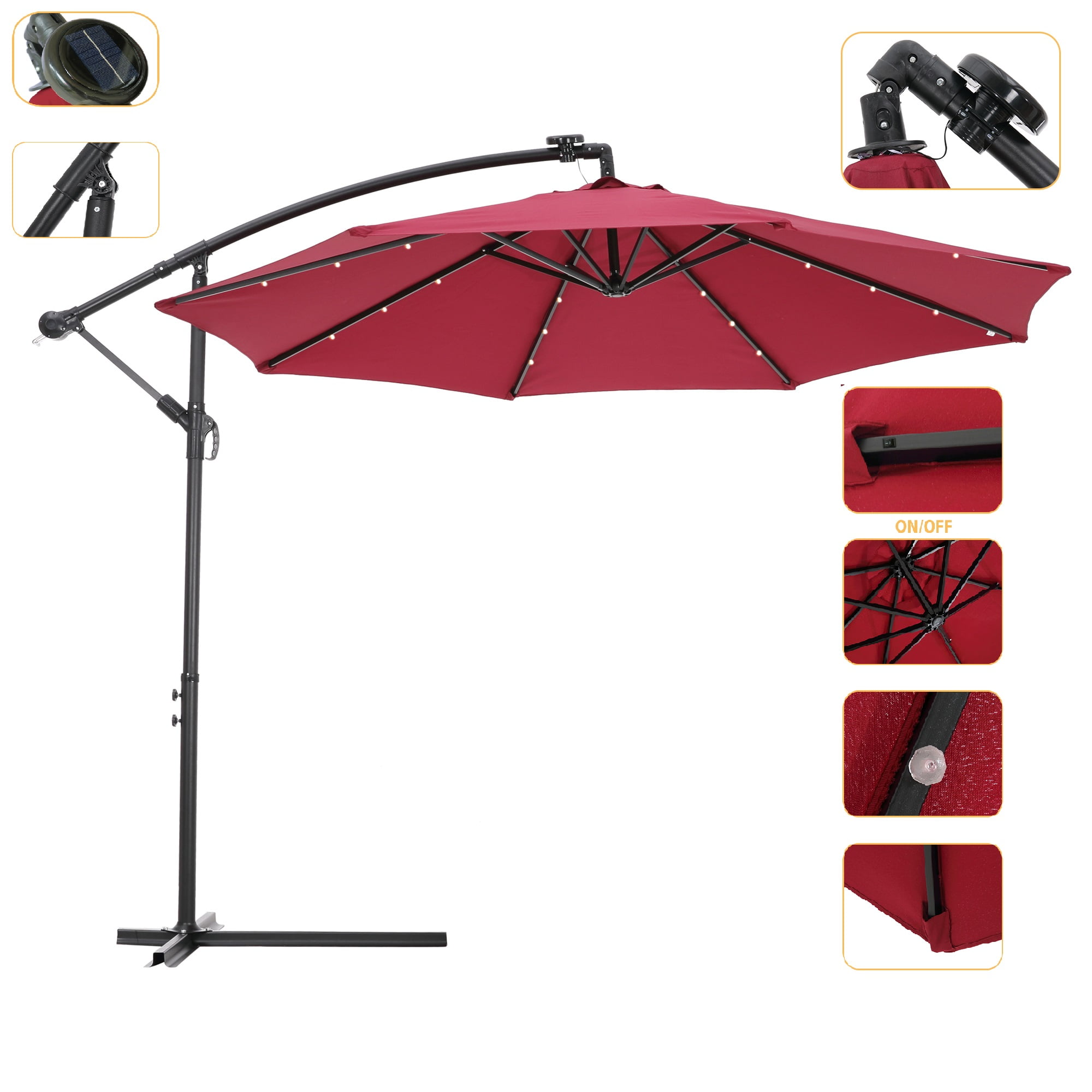 10ft Patio Offset Hanging Umbrella, Outdoor Cantilever Umbrella with Crank, Cross Base & Easy