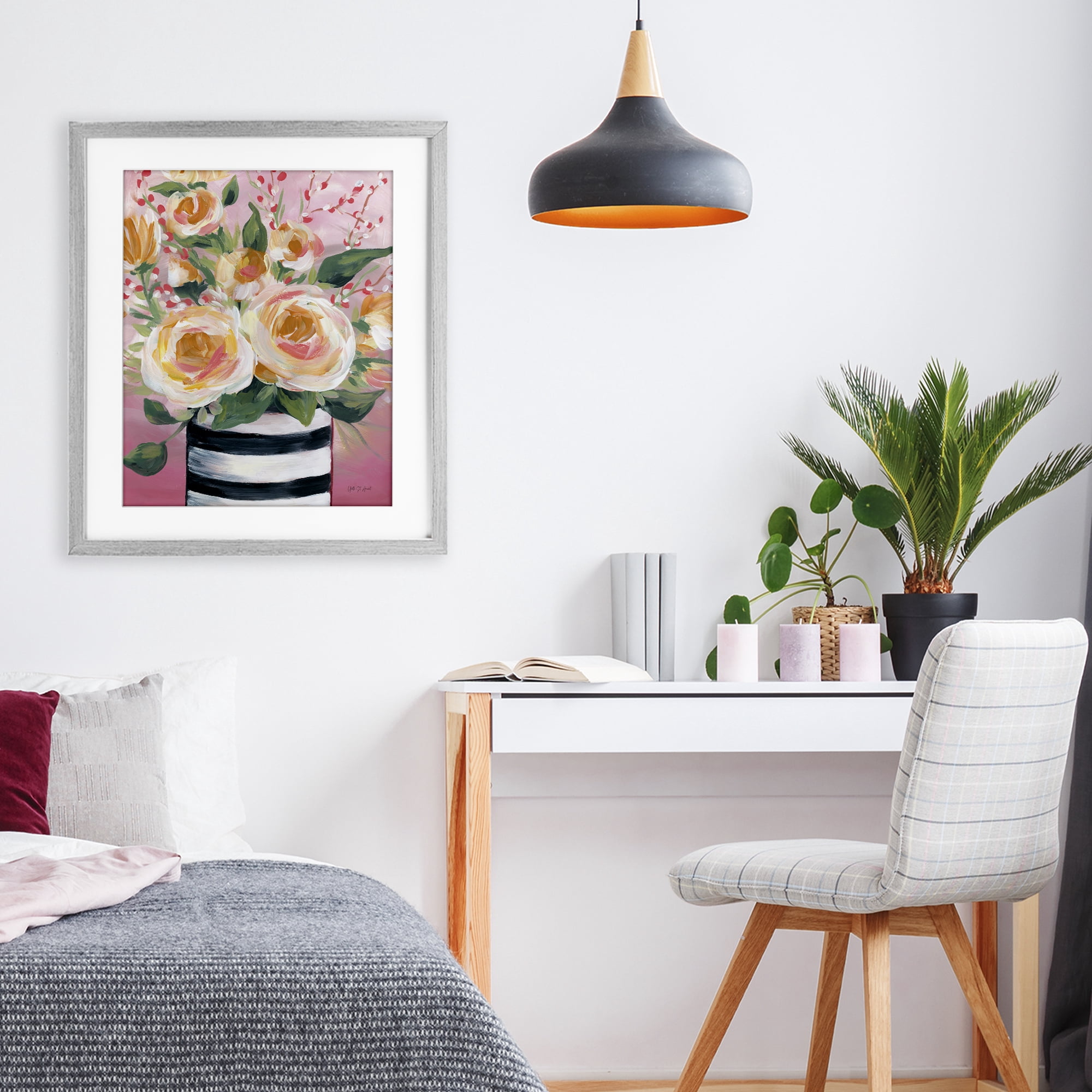 Stupell Industries Spring Blooms in Striped Vase Gray Framed Print Under Glass, design by Yvette St. Amant