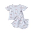 thumbnail image 3 of Ensemble 2 Pcs Bébé Manches Courtes Imprimé Soleil Hauts Shorts pour Enfants Garçons Filles, 3 of 7