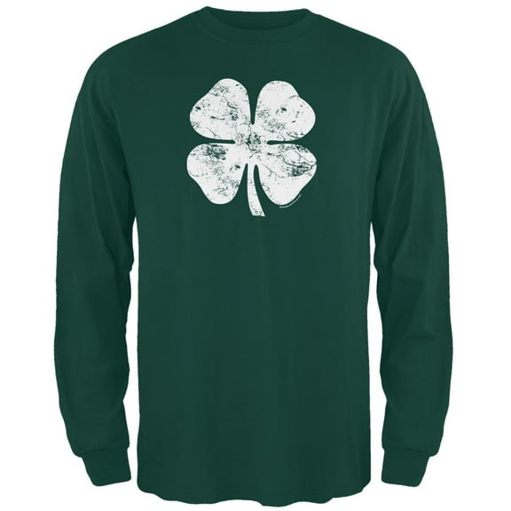 St. Patricks Day - Distressed Shamrock Forest Adult Long Sleeve T-Shirt - X-Large