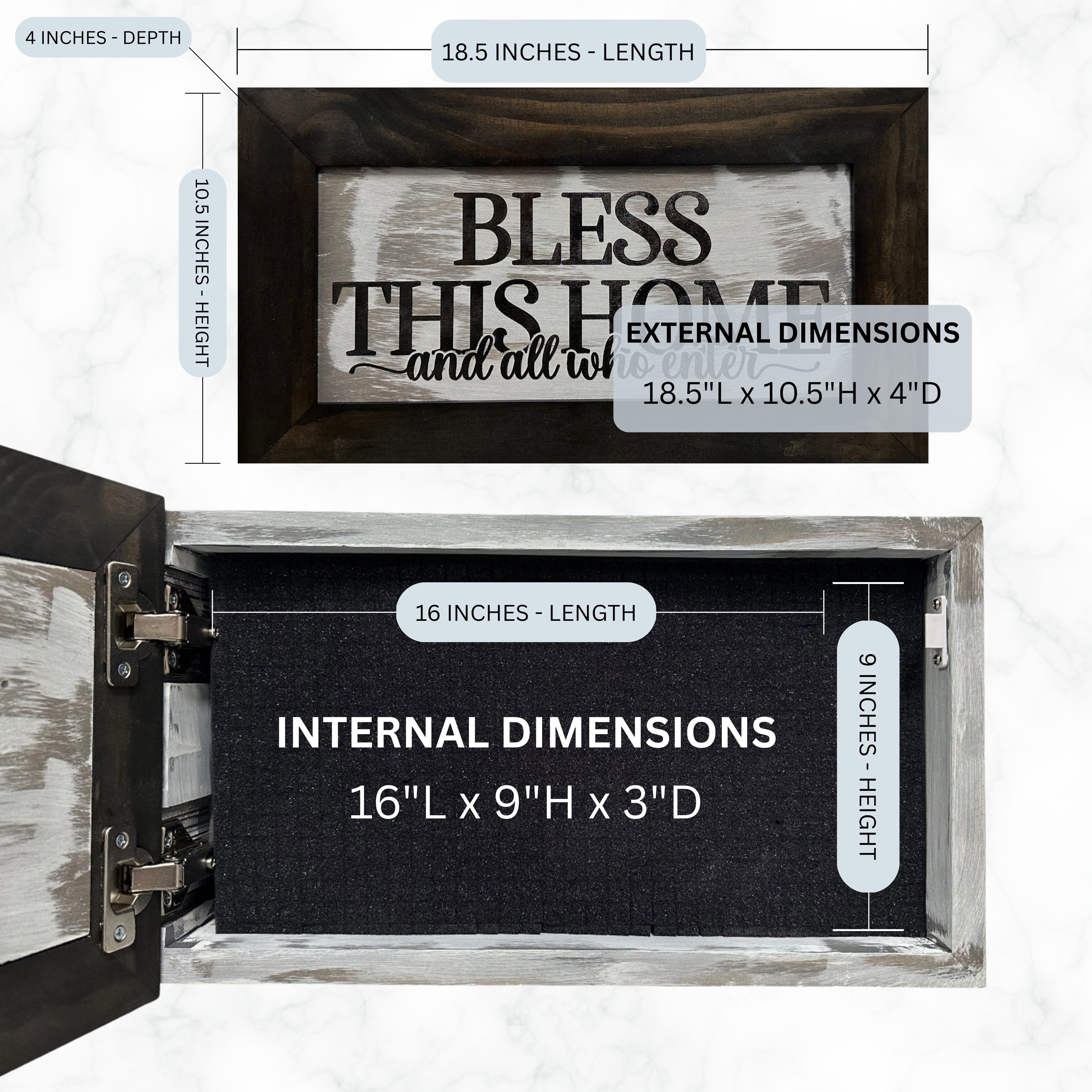 Bellewood Designs Hidden Gun Storage Cabinet 2-3 Guns Bless Our Home and All Who Enter Style