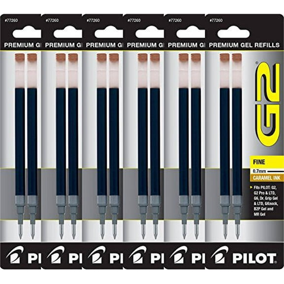 Value Pack of 6 - Pilot G2 Gel Ink Refills for Rolling Ball Pen, Fine Point, Caramel (77260)