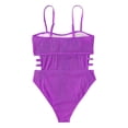 thumbnail image 1 of Traje de baño de una pieza sexy de color morado con hombros descubiertos y abertura lateral doble para mujer, 1 of 5