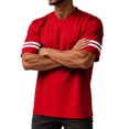 thumbnail image 4 of Domuza Plain Men's Football Jerseys V-Neck Fitness T-Shirts Workout Outfits Casual Party Tops Red S, 4 of 5