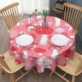 thumbnail image 3 of Red Mushroom Pattern Pink Pattern Round Tablecloth 60"x60",Wrinkle Wipeable Table Cloth for Kitchen Dining Room Picnic Patio Party, 3 of 6