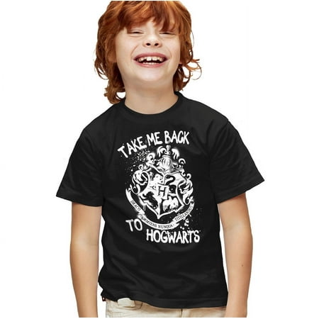Harry Potter Hogwarts Spray Badge Kids T Shirt for Youth Boys and Girls, Black, Medium