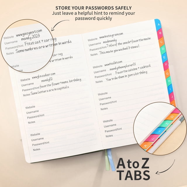 Password Keeper Book with Alphabetical Tabs for Seniors, Password Notebook for Internet Website Address Log in Detail,D