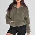 thumbnail image 4 of BRDFRL Women Sherpa Pullover Half Zip Fuzzy Fleece Oversized Sweatshirt Long Sleeve Plush Quarter Zip Pullover with Pocket Dark Gray S, 4 of 8
