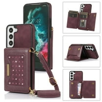 Tarise Galaxy S21 Wallet Case Cover for Women Men, Glitter PU Leather Crossbody/Shoulder Strap RFID Blocking Kickstand Magnetic Clasp Phone Case for Samsung Galaxy S21 5G 6.2 inch 2021, Winered