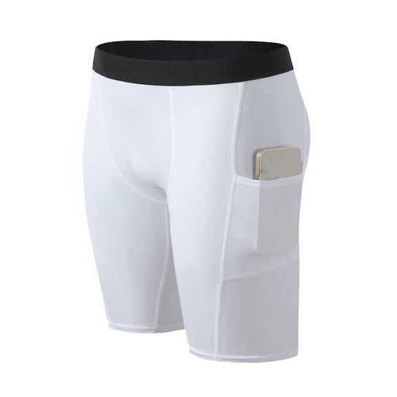 JUUYY Compression Shorts for Men Stretch Slim Fit Running Athletic Shorts Breathable Fitness Workout Training Gym Shorts with Pocket White XXXL
