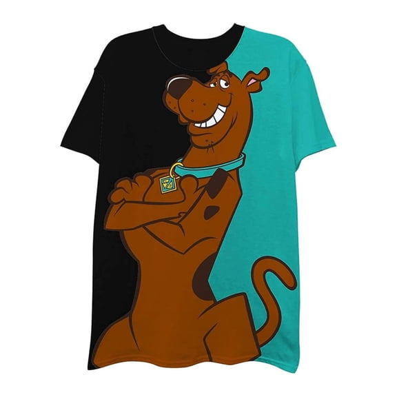 Scooby-Doo Men's Shirt, Graphic Print Cartoon Scooby Doo T-Shirt Black Turq - S