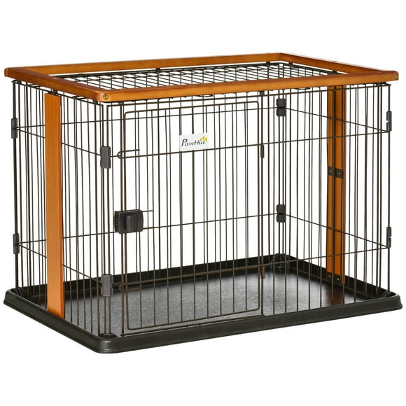 PawHut Steel Dog Crate Cage, Lightweight Puppy Kennel, with Front Door, Secured Latch, No Leak Tray, for Small & Medium Sized Dog, 35" x 22.5" x 23.5"