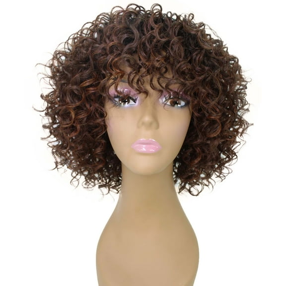 LUXLUXE Gabrielle Curly Pixie 12 in Long Full Wig No Lace Wig, Heat Resistant Fibers, 16 Shades of Natural, Dip Dyed, & Blended Colors