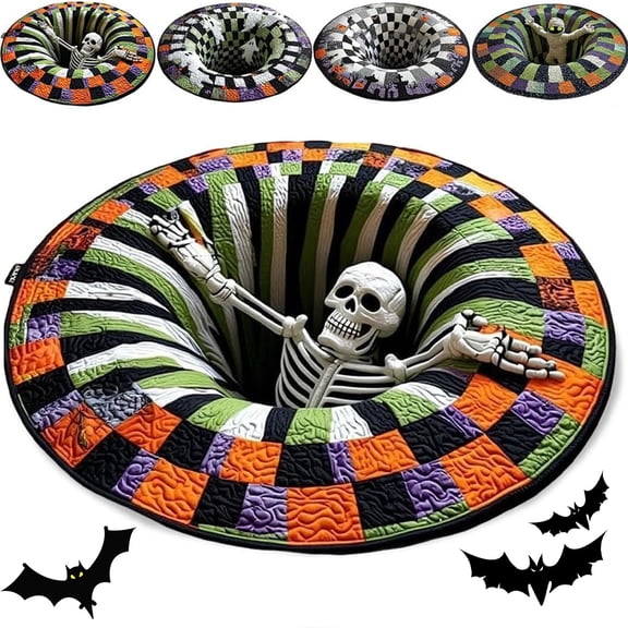 Celoplix 3D Halloween Rug, Novelty 3D Optical Illusion Rugs | Candy Corn Abyss Quilted Round Mat