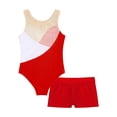 thumbnail image 4 of MSemis Kids Girls Gymnastics Dance Leotards 2 Piece Outfits with Athletic Shorts Sets, Size 4-14 Red 14, 4 of 5