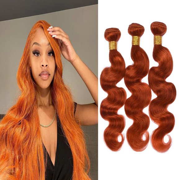 Extensiones de cabello Yuksoocosh Orange Body Wave, 3 paquetes de 40 cm