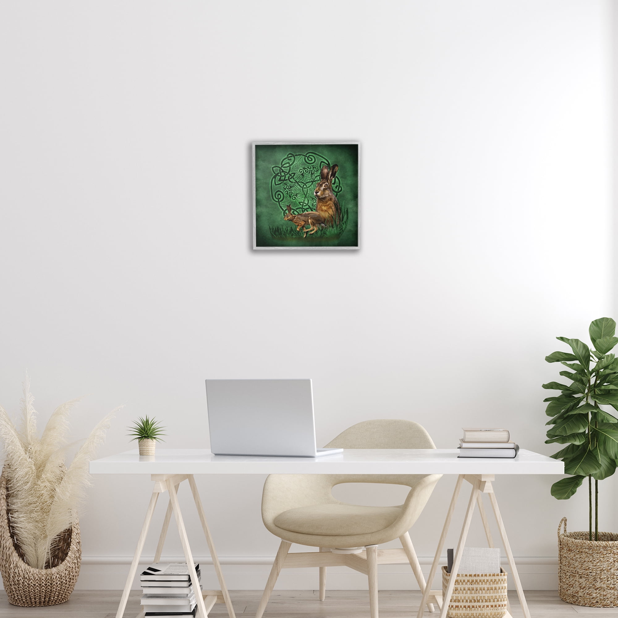 Stupell Industries Celtic Hare Fractal Animals & Insects Painting Gray Framed Art Print Wall Art, 17 x 17