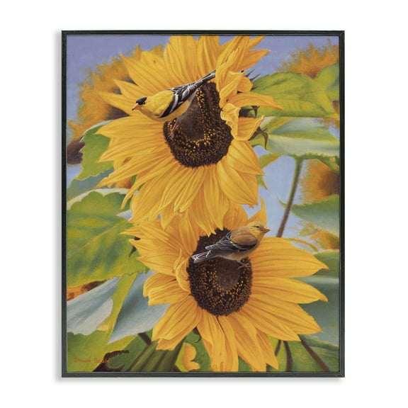 Stupell Industries Yellow Bird & Sunflowers Plants & Flowers Photography Black Framed Art Print Wall Art, 11 x 14