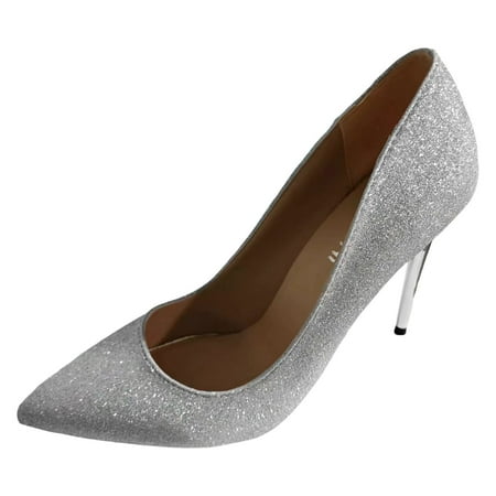 

Krdevn Heels for Women Solid Colour Cool Surface Large Size Fine Heel High Heels -Silver 40